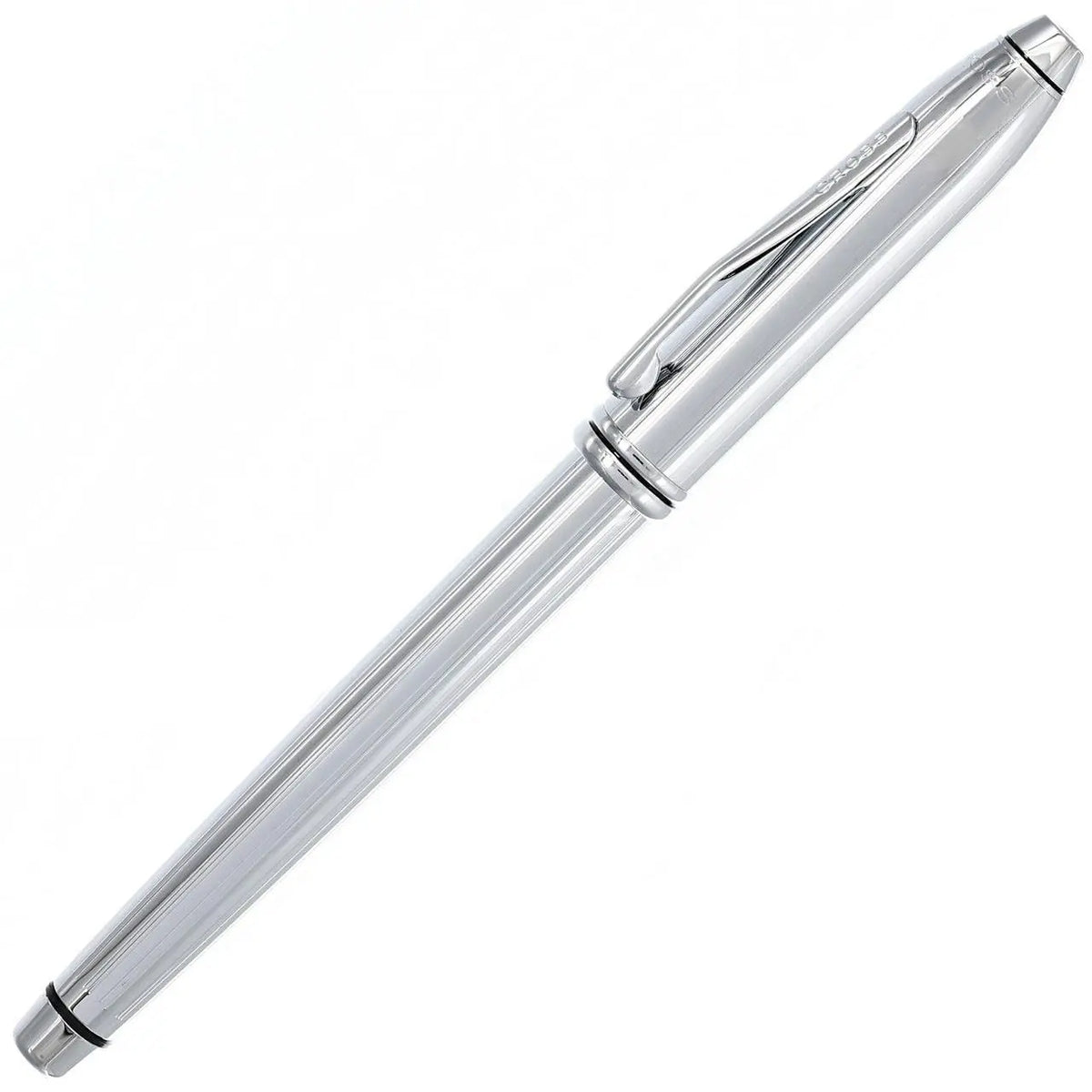 Cross Townsend Refillable signature parrallel Incise Lines Fountain Pen - Medium Point, Black Ink, Lustrous Chrome -Presented in a Luxury Gift Box cross