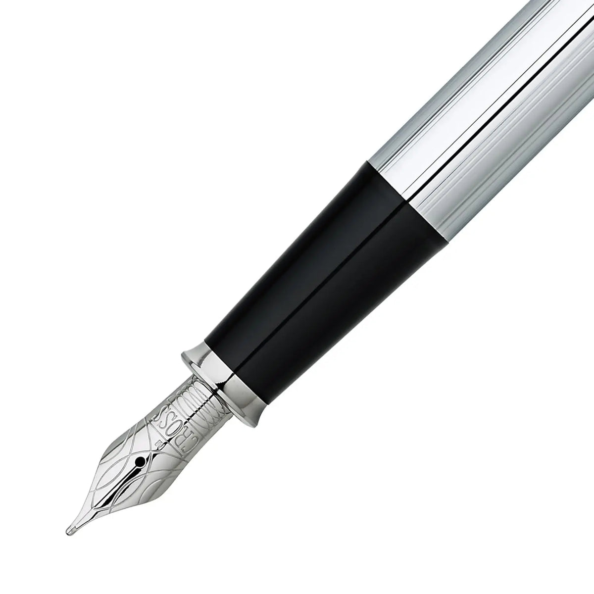Cross Townsend Refillable signature parrallel Incise Lines Fountain Pen - Medium Point, Black Ink, Lustrous Chrome -Presented in a Luxury Gift Box cross