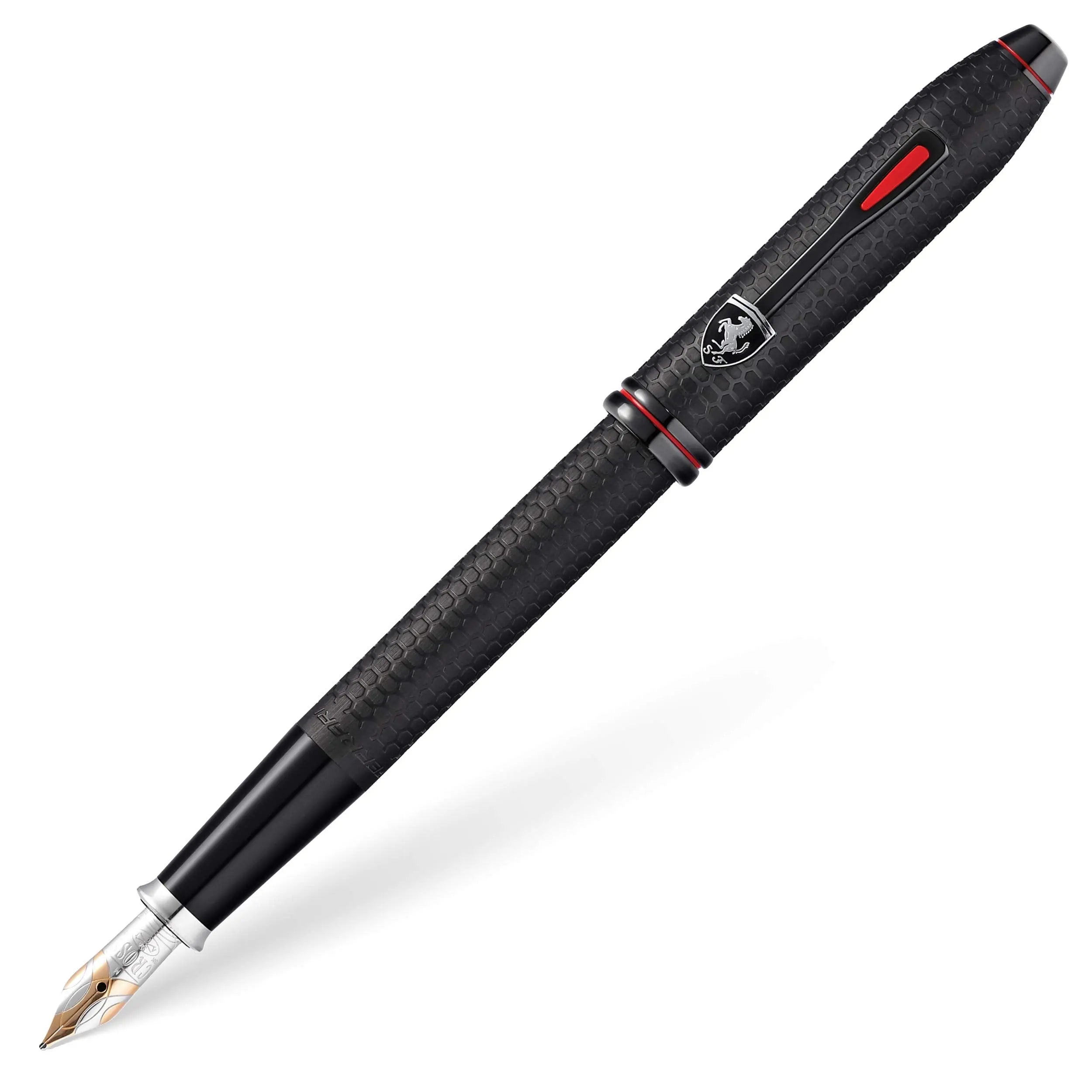 Cross Townsend Scuderia Ferrari Brushed Black, Etched Honeycomb Pattern Fountain Pen - with Two-Tone 18KT Gold & Rhodium-Plated Medium Nib Cross