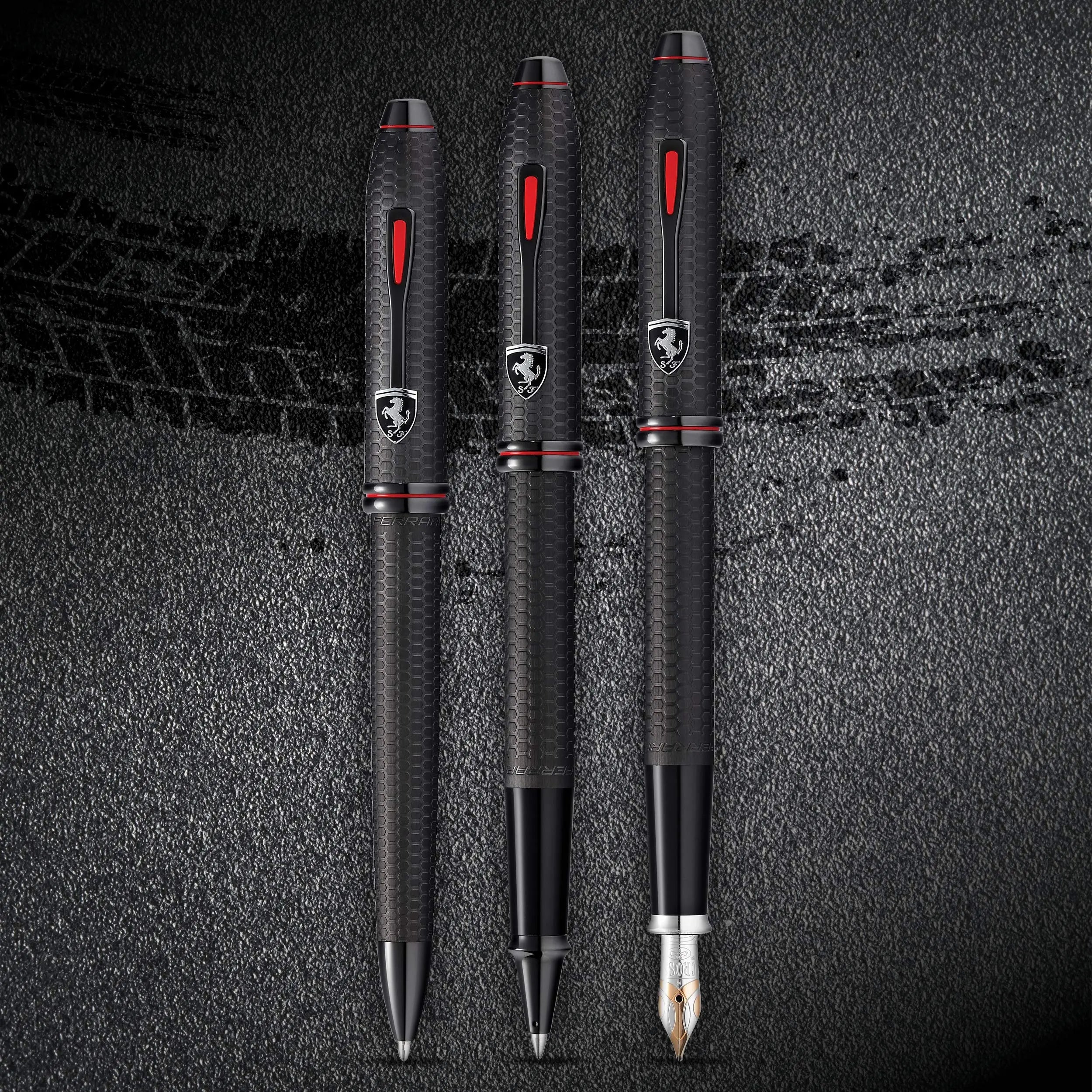 Cross Townsend Scuderia Ferrari Brushed Black, Etched Honeycomb Pattern Fountain Pen - with Two-Tone 18KT Gold & Rhodium-Plated Medium Nib Cross