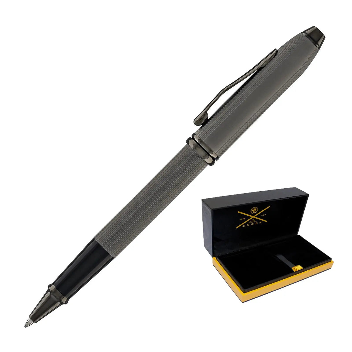 Cross Townsend® Limited Edition with Panel for name engraving and Polished Slate Gray Diamond Cut Pattern with Slate Gray PVD Appointments Selectip® Rollerball Pen cross