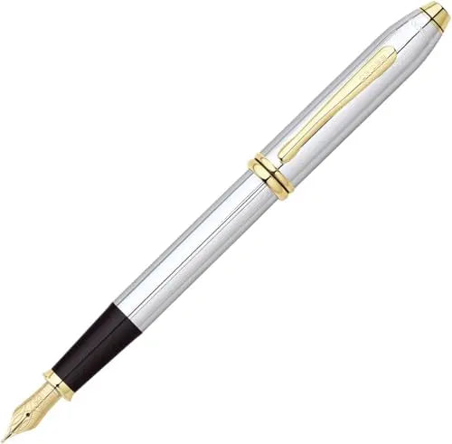 Cross Townsend® Medalist® Polished Chrome with 23KT Gold-Plated Appointments and 23KT Gold-Plated Medium Nib Fountain Pen + Ink Converter in Luxury gift box Cross