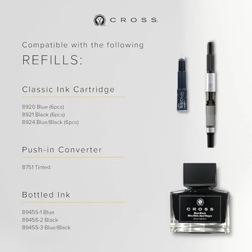 Cross Townsend® Medalist® Polished Chrome with 23KT Gold-Plated Appointments and 23KT Gold-Plated Medium Nib Fountain Pen + Ink Converter in Luxury gift box Cross