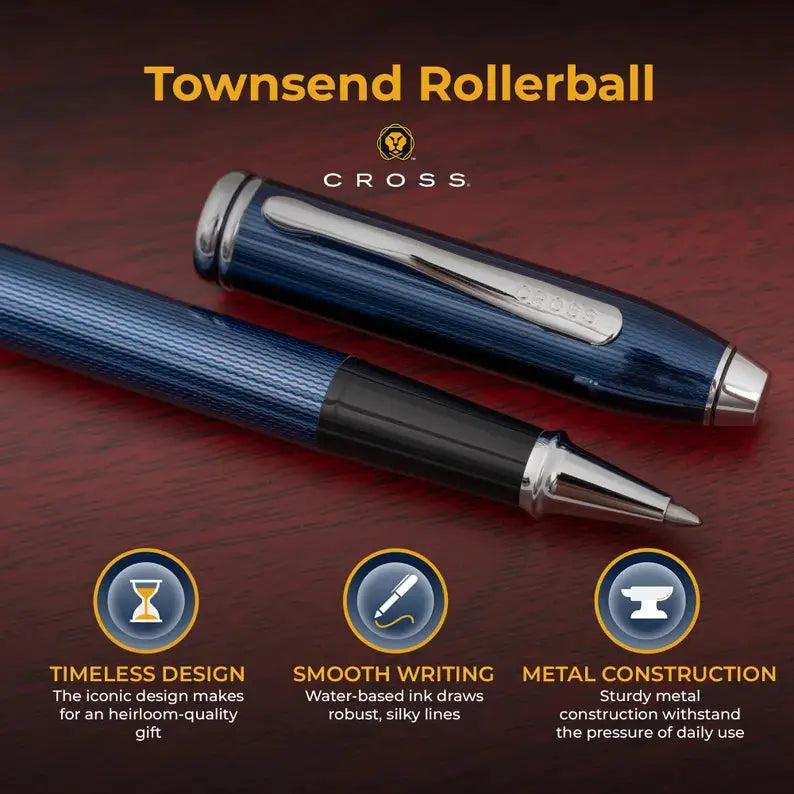 Cross Townsend® Polished Translucent Cobalt Blue Engraved Diamond Pattern with Polished Chrome Appointments Rollerball Pen Cross