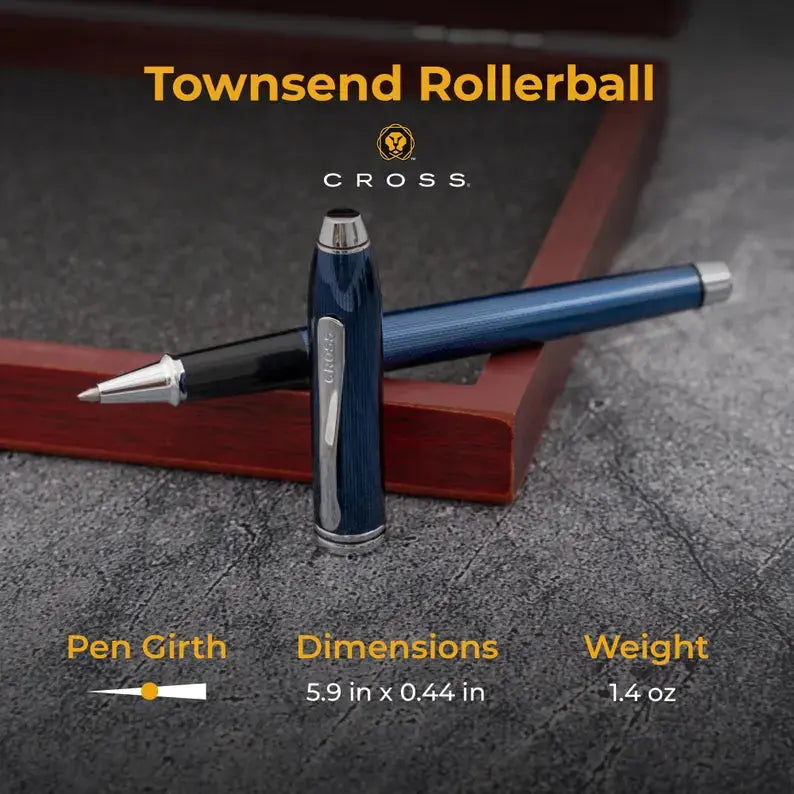 Cross Townsend® Polished Translucent Cobalt Blue Engraved Diamond Pattern with Polished Chrome Appointments Rollerball Pen Cross