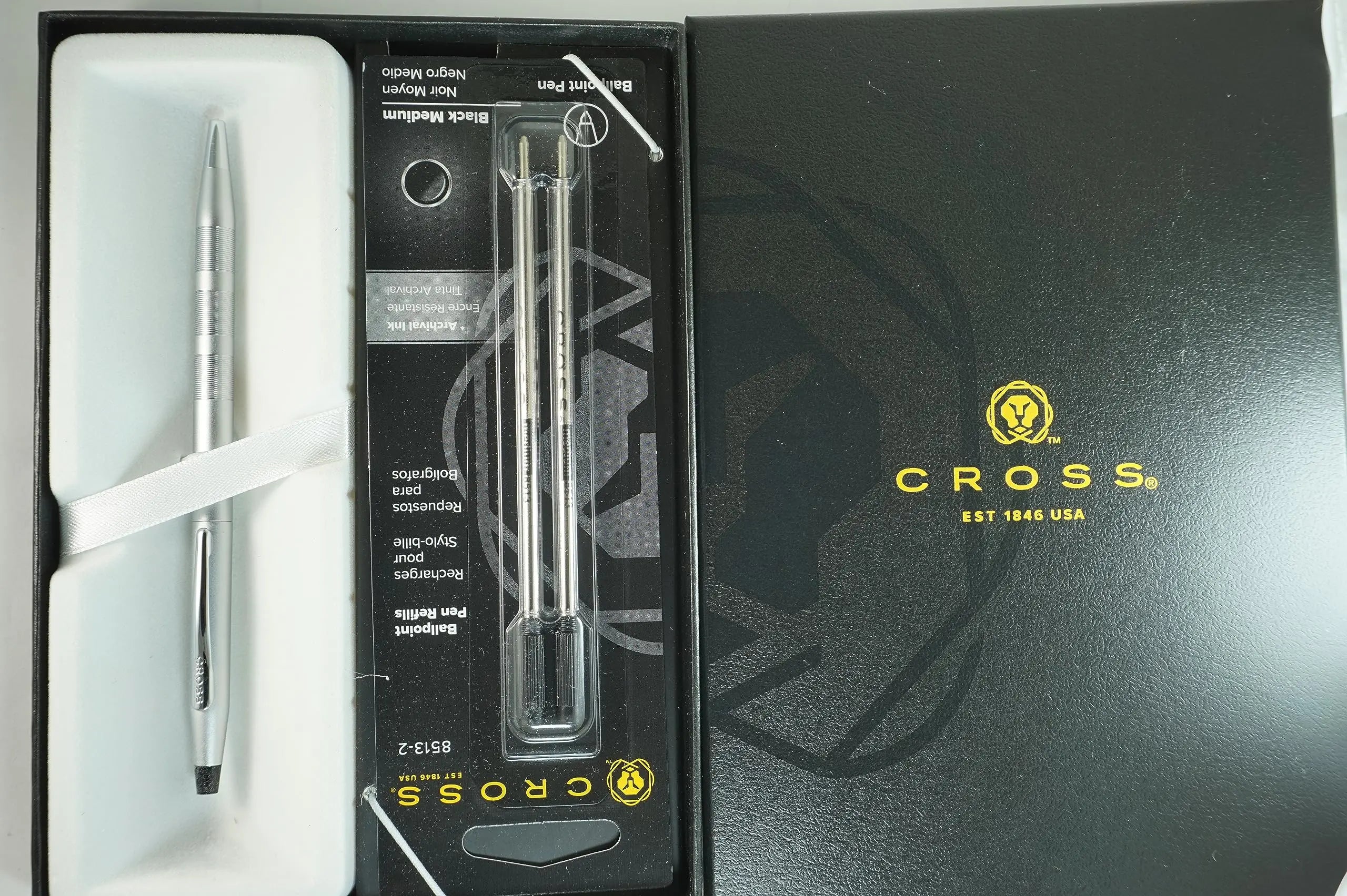 Cross century Classic Satin Barrel with diamond cut engraved detailing grip Ballpoint pen and with Two Bonus Refills in Corporate Gift box Cross