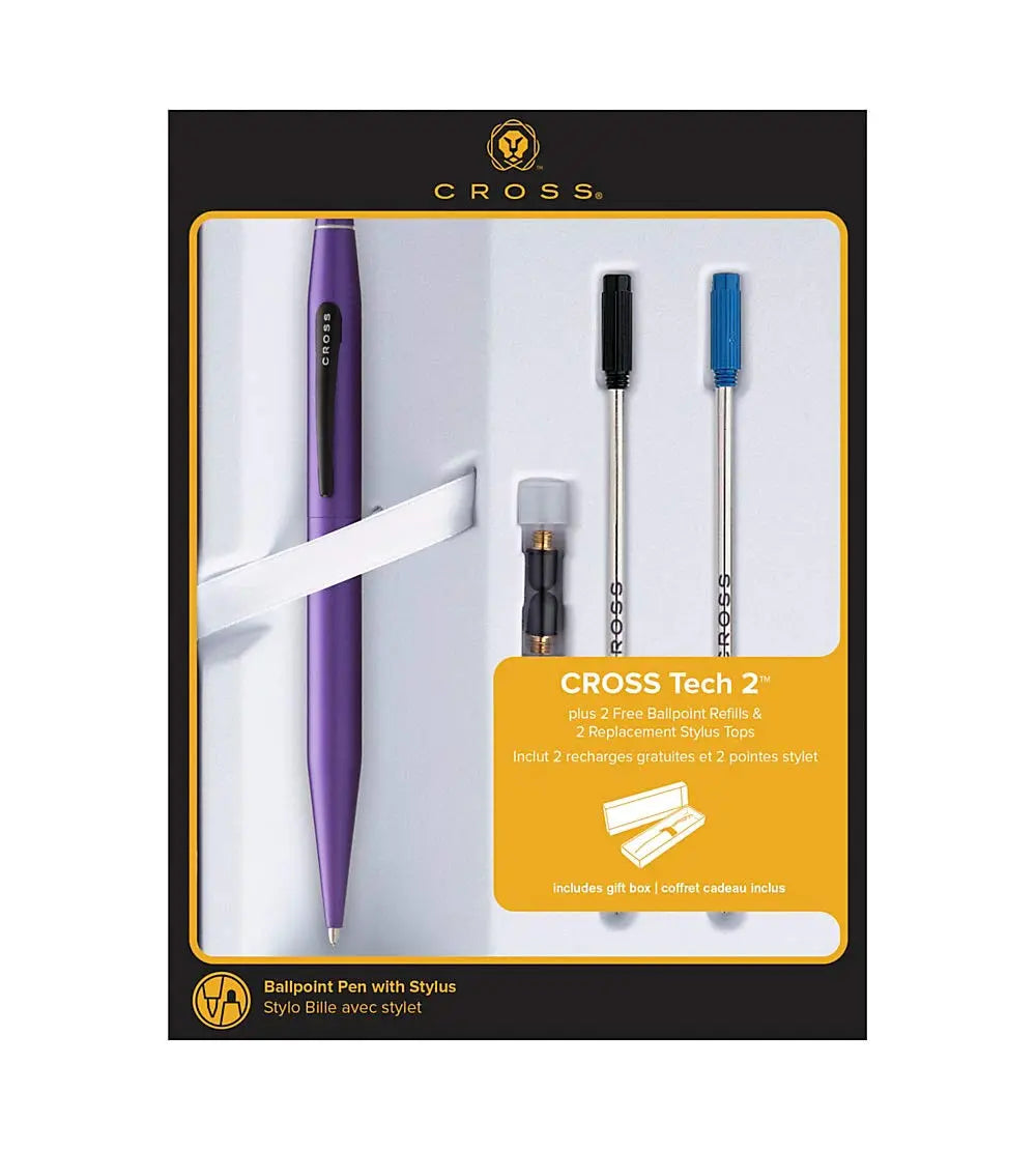 Cross® Tech2 Stylus Ballpoint Pen, Medium Point, 0.7 mm, Purple Barrel, Black Ink - crosspenmall.com