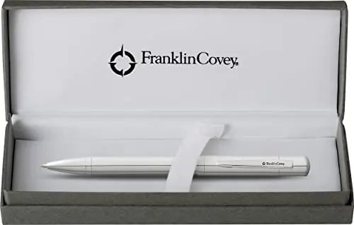Franklin Covey Greenwich White Lacquer Ballpoint pen with chrome appointments in gift box packaging Cross