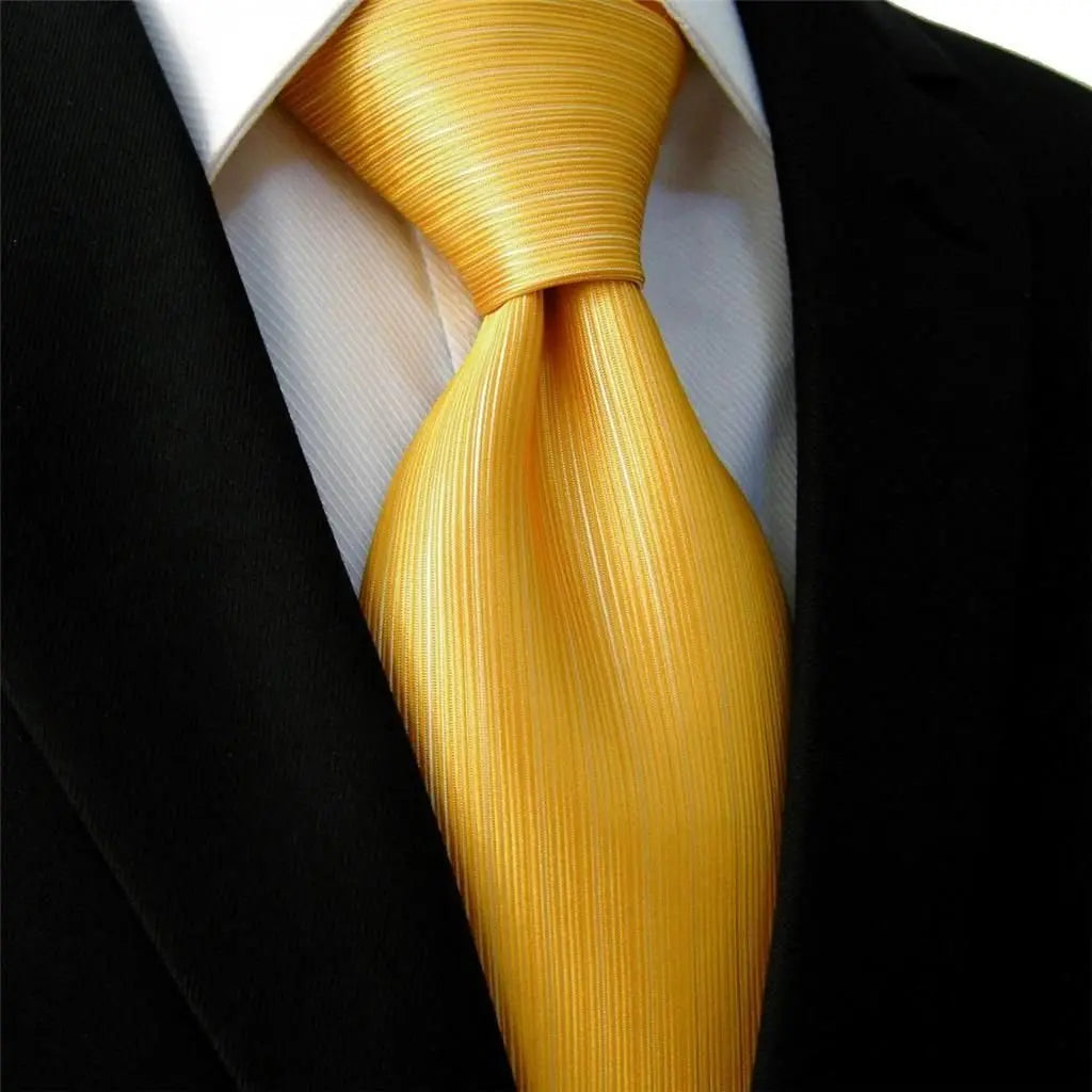 Intrepid Executive Wardrobe Accessory, Handmade 100% Classic Silk Woven Solid Gold Men's Neck Tie, (3.4" Necktie) in gift box Intrepid
