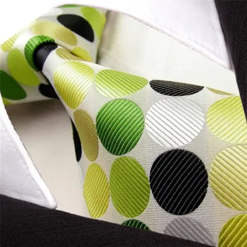 Intrepid Executive Wardrobe Accessory, Handmade 100% Silk Jacquard Woven White, Yellow, Green, and Black Colors Polka Dot 3.4" Classic Silk Jacquard Men's Necktie Tie - crosspenmall.com