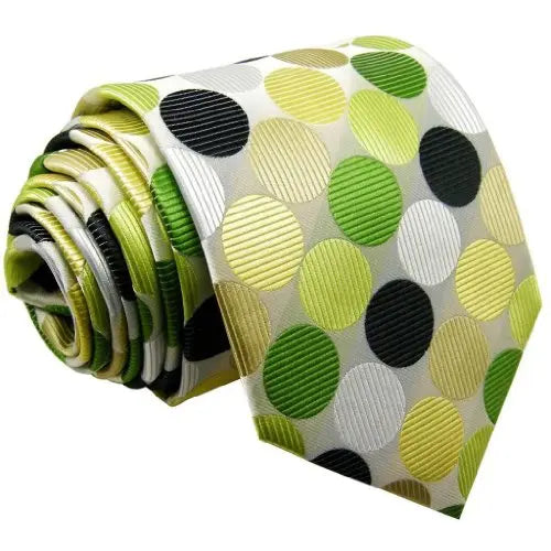 Intrepid Executive Wardrobe Accessory, Handmade 100% Silk Jacquard Woven White, Yellow, Green, and Black Colors Polka Dot 3.4" Classic Silk Jacquard Men's Necktie Tie - crosspenmall.com