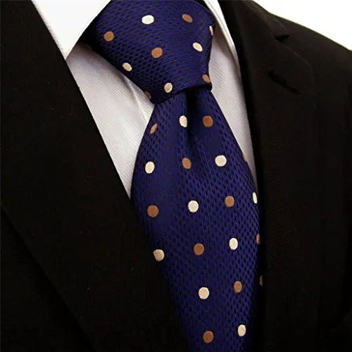 Intrepid Handmade Polka Dot Multi-color Executive Men's Tie, Blue , White , Gold , Polka Dot 100% Silk Jacquard Woven Necktie Tie - crosspenmall.com