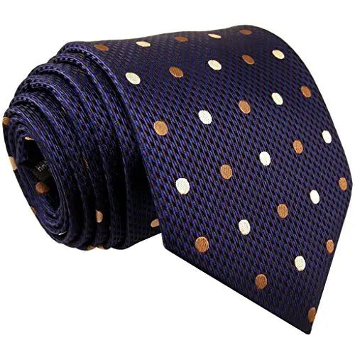 Intrepid Handmade Polka Dot Multi-color Executive Men's Tie, Blue , White , Gold , Polka Dot 100% Silk Jacquard Woven Necktie Tie - crosspenmall.com