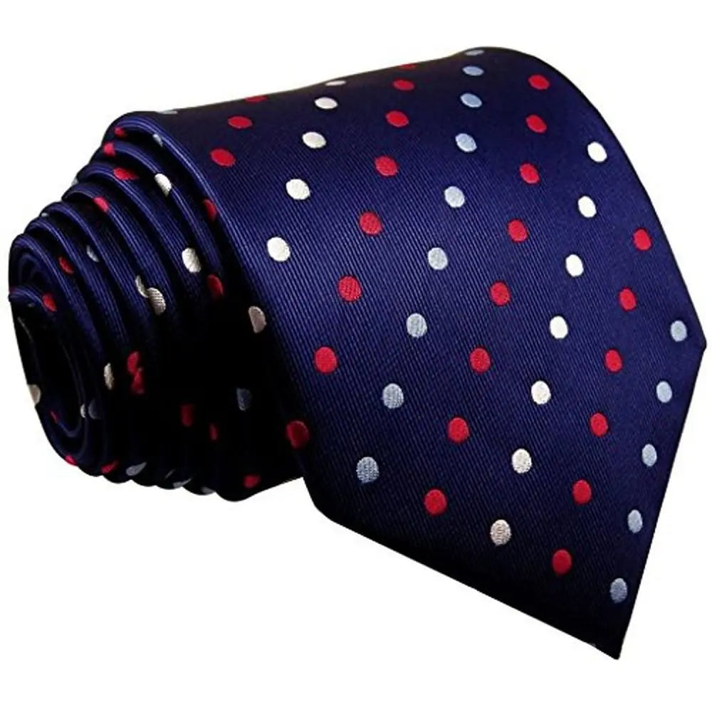 Intrepid Handmade Polka Dot Multi-color Executive Men's Tie, Red, White , Blue Polka Dot 100% Silk Jacquard Woven Necktie Tie Intrepid