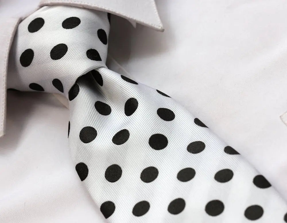 Intrepid Handmade, Executive Wardrobe Accessory, Black and White Polka Dot 3.4" Silk Classic Jacquard Men's Tie Necktie Co-t