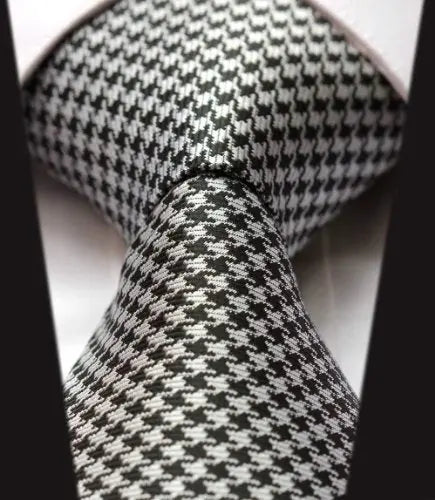 Intrepid Handmade, Executive Wardrobe Accessory, Black and White (Tuxedo Color) Houndstooth 3.4" Silk Jacquard Woven Men's Necktie Tie - crosspenmall.com