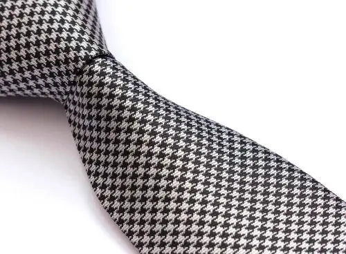 Intrepid Handmade, Executive Wardrobe Accessory, Black and White (Tuxedo Color) Houndstooth 3.4" Silk Jacquard Woven Men's Necktie Tie - crosspenmall.com