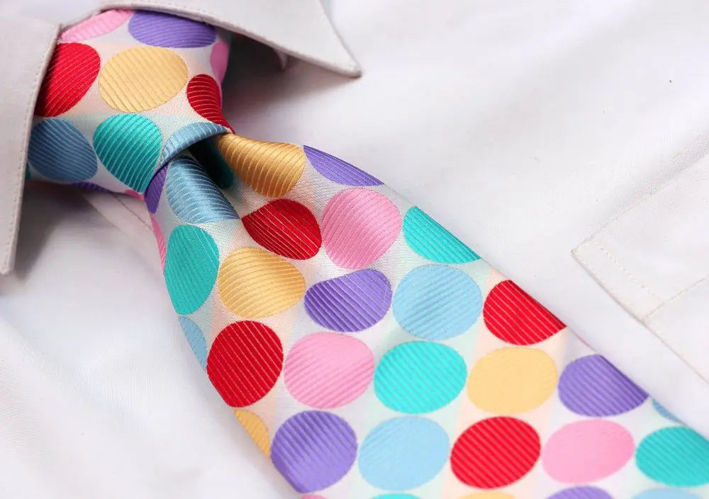 Intrepid Handmade, Executive Wardrobe Accessory, Pink Red Purple Polka Dot 3.4" Silk Classic Jacquard Tie, Men's Necktie in Pristine gift box Cross