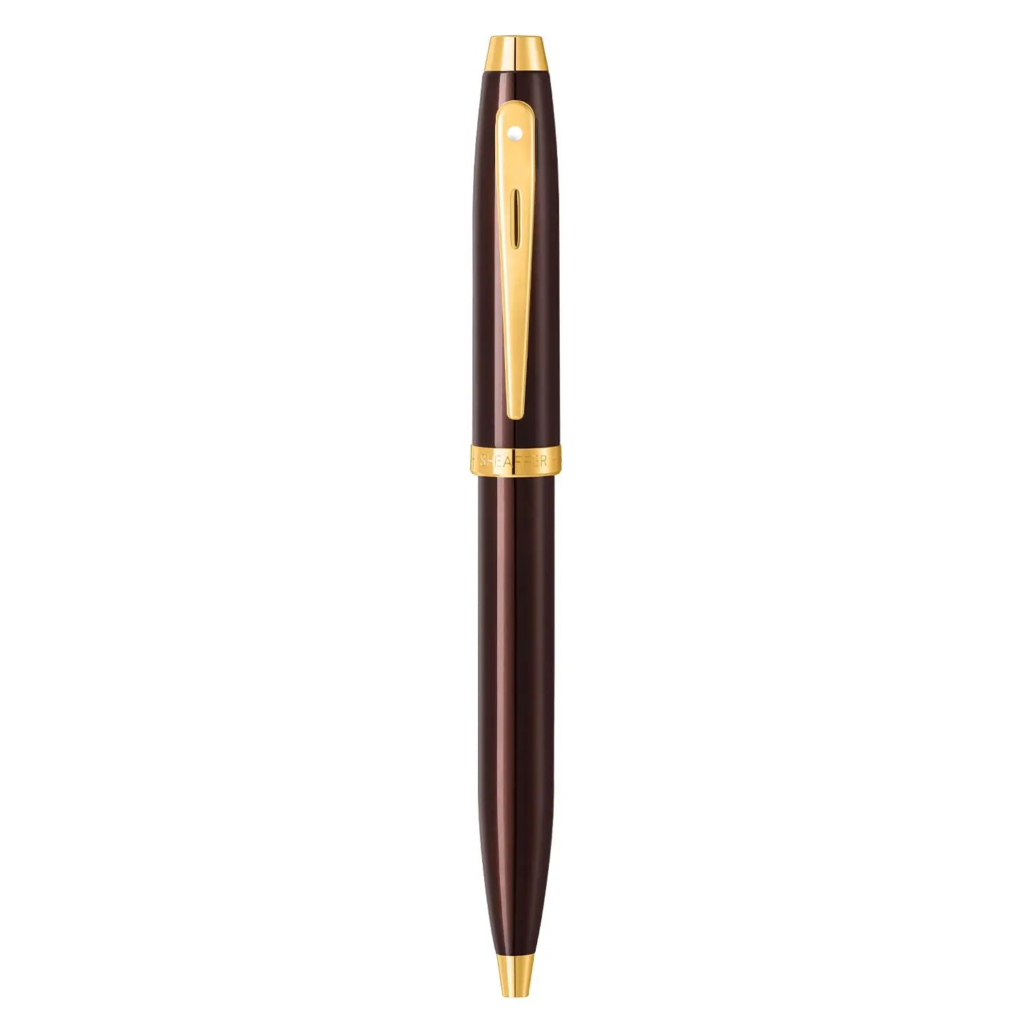Sheaffer 100 9370 Retractable Ballpoint Pen, Glossy Coffee Brown Finish with Shiny PVD Gold-Plated Trim, Medium Point, Refillable Luxury Writing Pen, Premium Gift Box Sheaffer