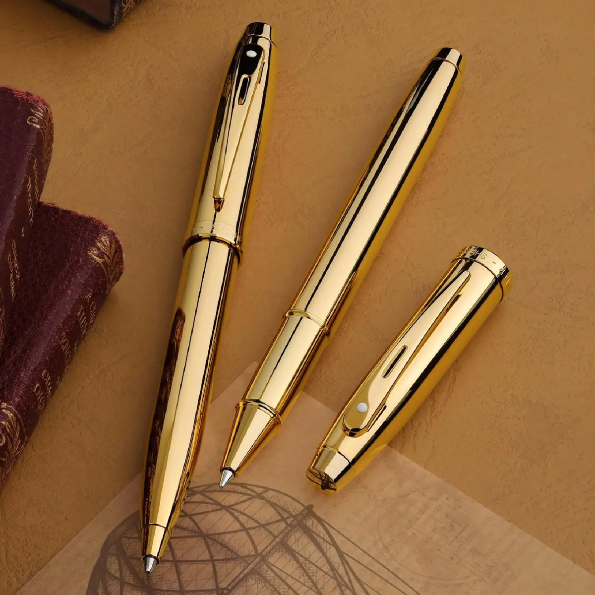 Sheaffer 100 9372 Glossy PVD Gold Rollerball Pen with PVD Gold Plated Trims cross