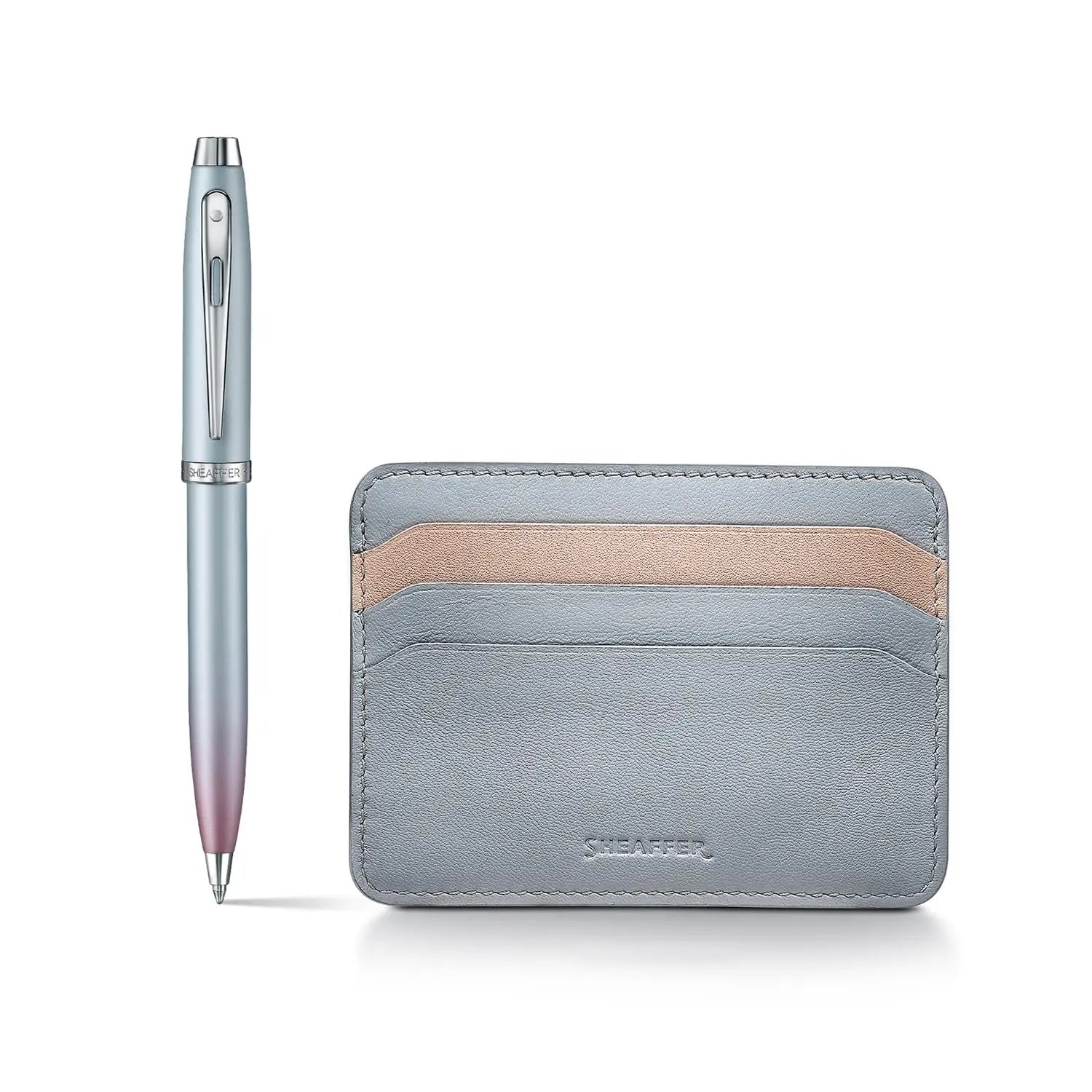 Sheaffer 100 Pearlised Gradient Ballpoint Pen with Chrome Trim, Jelly Pastel Credit Card Gift Set - crosspenmall.com