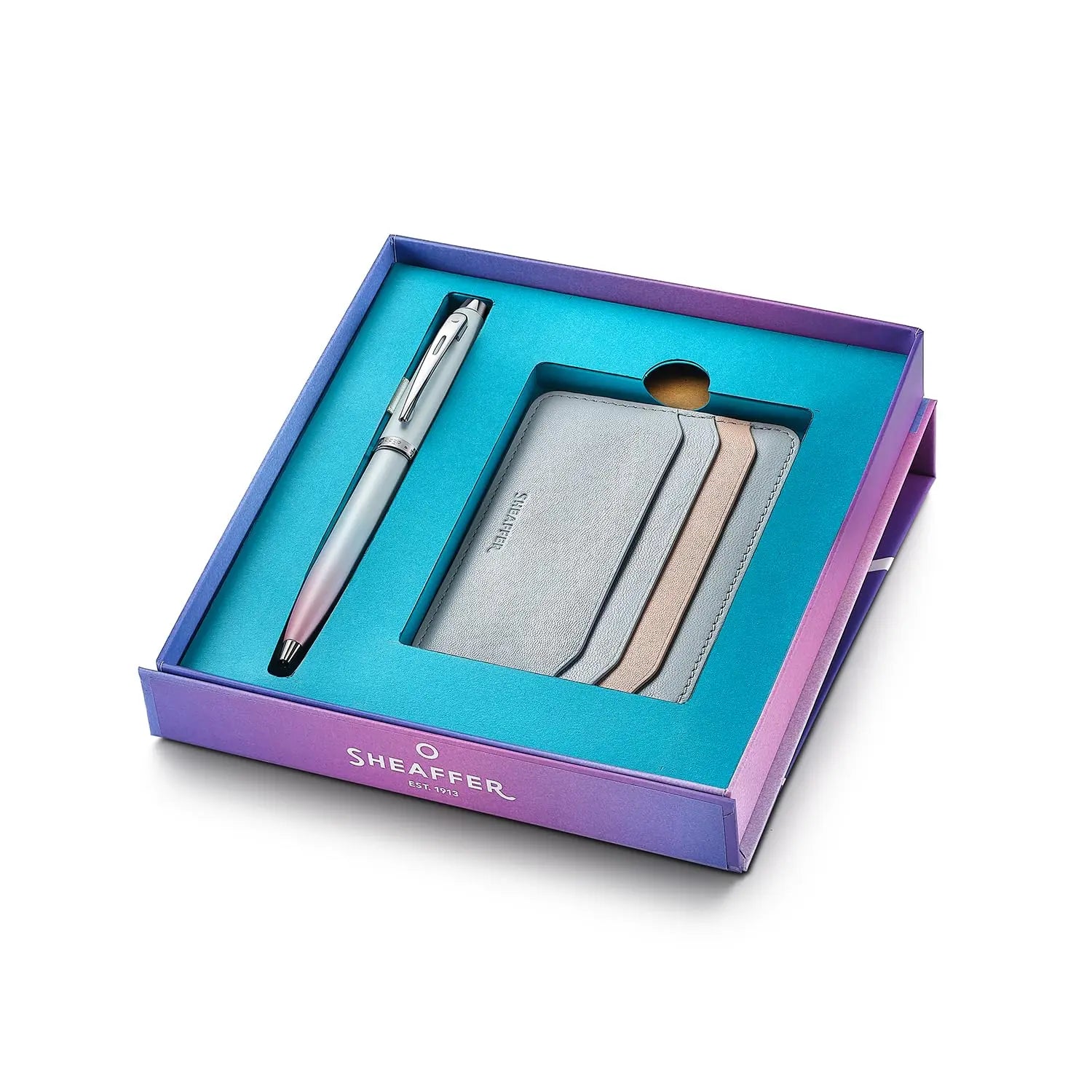 Sheaffer 100 Pearlised Gradient Ballpoint Pen with Chrome Trim, Jelly Pastel Credit Card Gift Set - crosspenmall.com