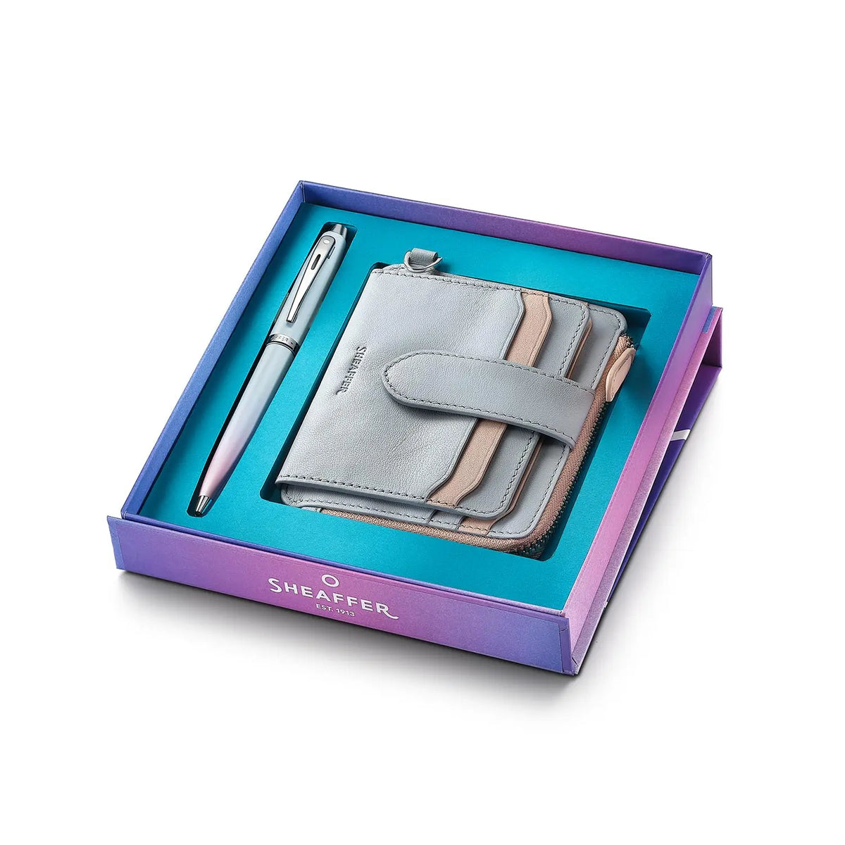 Sheaffer 100 Pearlised Gradient Ballpoint Pen with Chrome Trim, Jelly Pastel Credit Card Gift Set cross