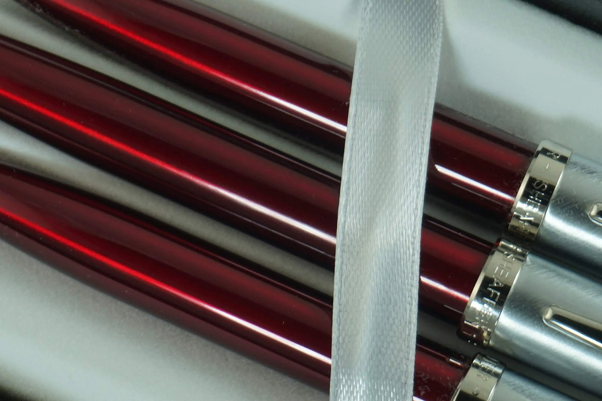 Sheaffer 100 Trio of Red Translucent Medium fountain pen, Ballpoint pen and 0.7MM Pencil with Nickel appointments set. Solid and Responsive Mechanical Set dot of excellence. cross