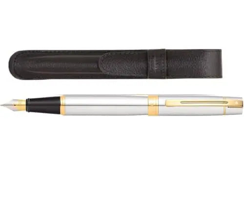 Sheaffer 300 Chrome with Gold Trim Pen and Leather Pouch Gift Set Sheaffer