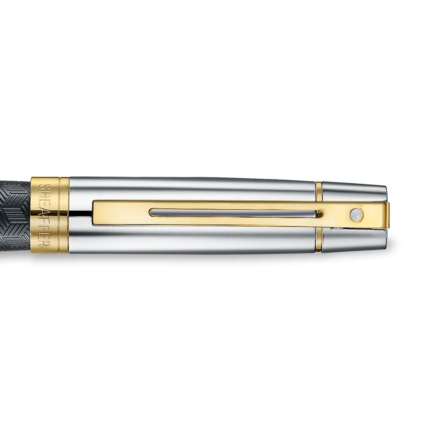Sheaffer 300 E9347 Diamond-cut Matt Black Barrel and Shiny Chrome Cap with PVD Gold Trims Pen Sheaffer