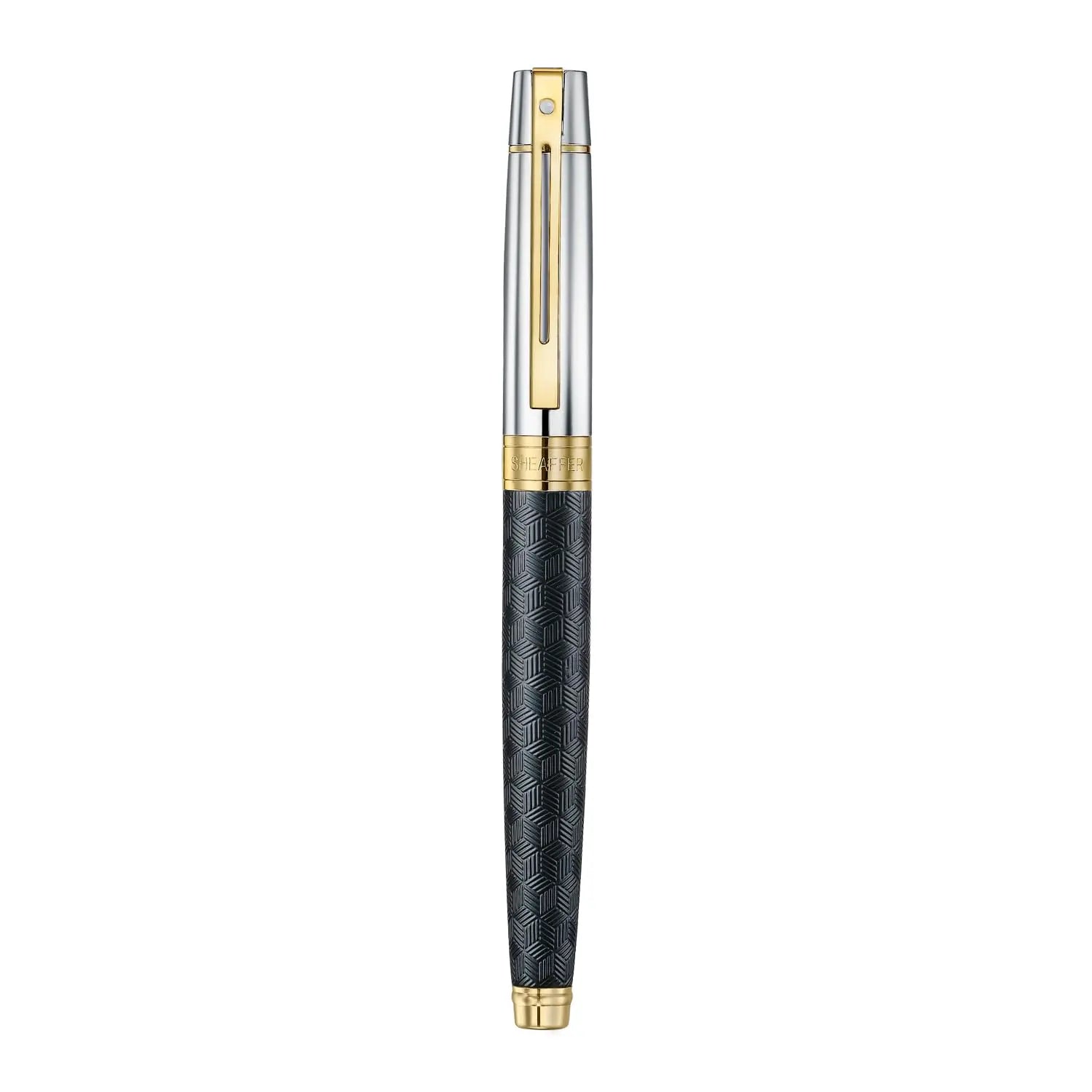 Sheaffer 300 E9347 Diamond-cut Matt Black Barrel and Shiny Chrome Cap with PVD Gold Trims Pen Sheaffer