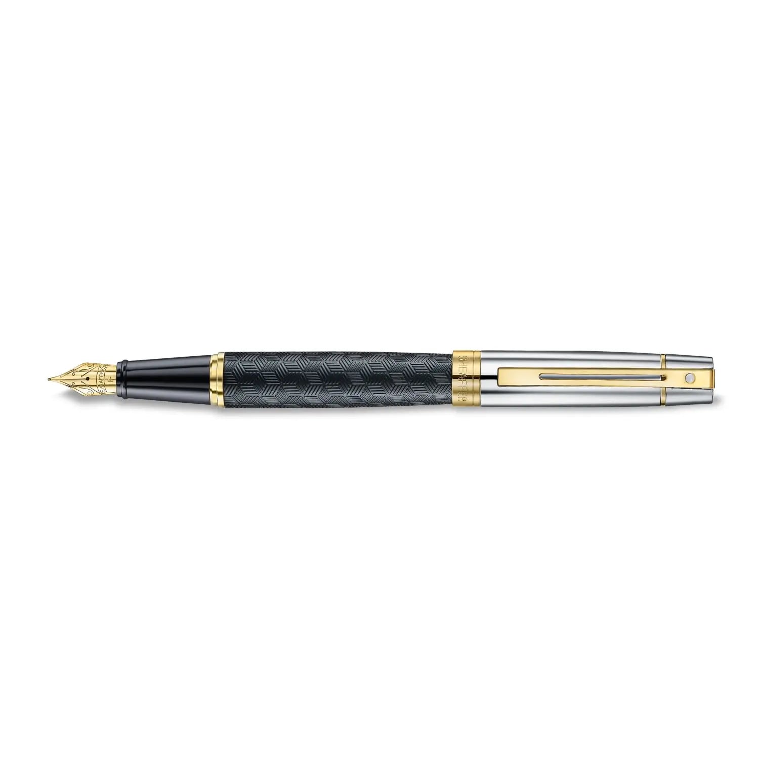 Sheaffer 300 E9347 Diamond-cut Matt Black Barrel and Shiny Chrome Cap with PVD Gold Trims Pen Sheaffer