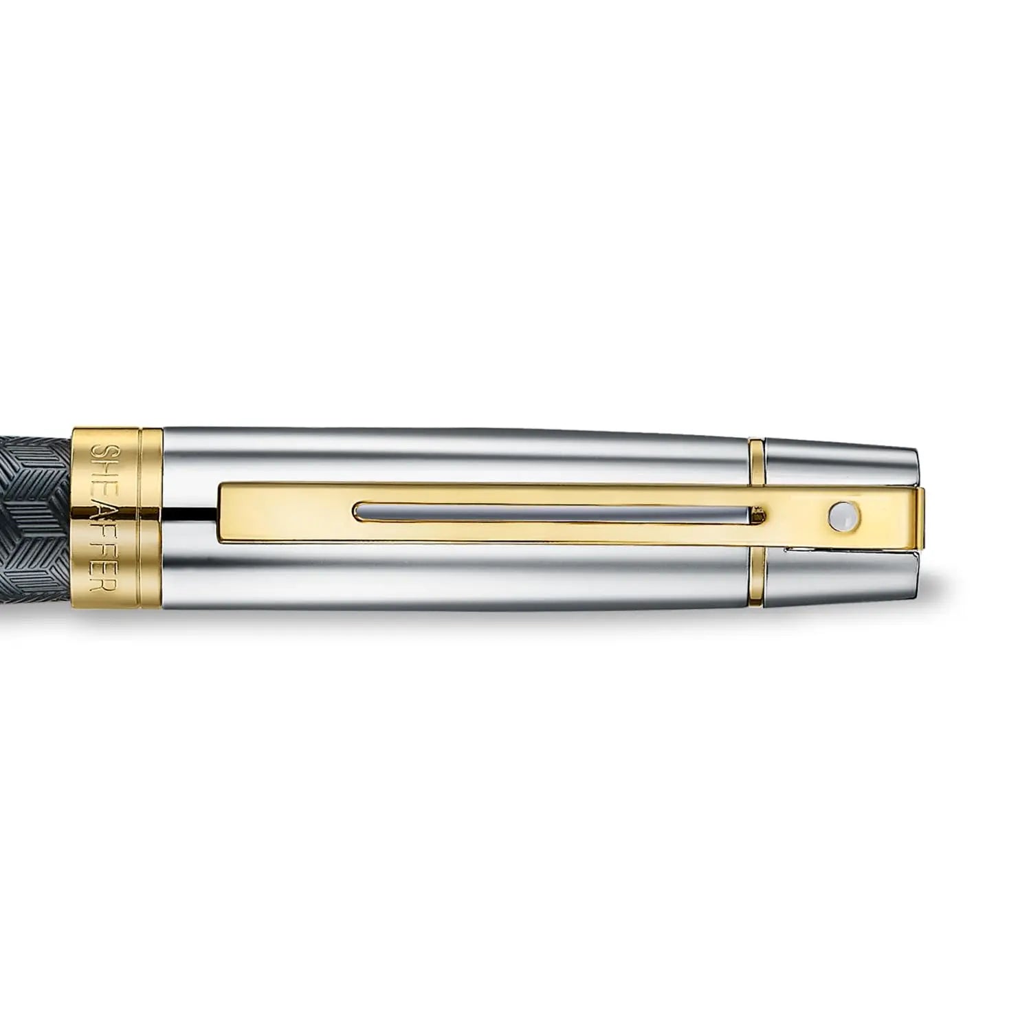 Sheaffer 300 E9347 Diamond-cut Matt Black Barrel and Shiny Chrome Cap with PVD Gold Trims Pen Sheaffer