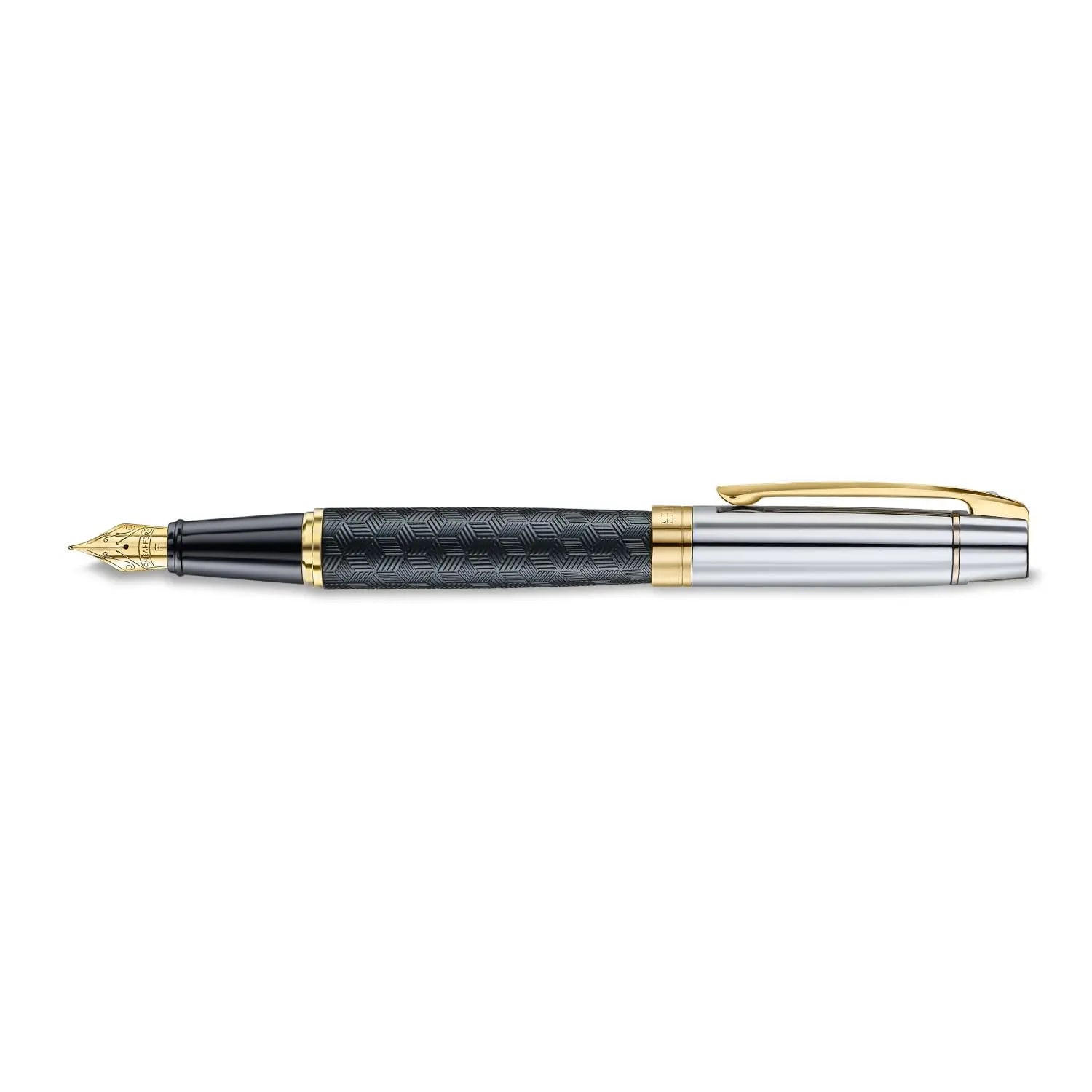 Sheaffer 300 E9347 Diamond-cut Matt Black Barrel and Shiny Chrome Cap with PVD Gold Trims Pen Sheaffer