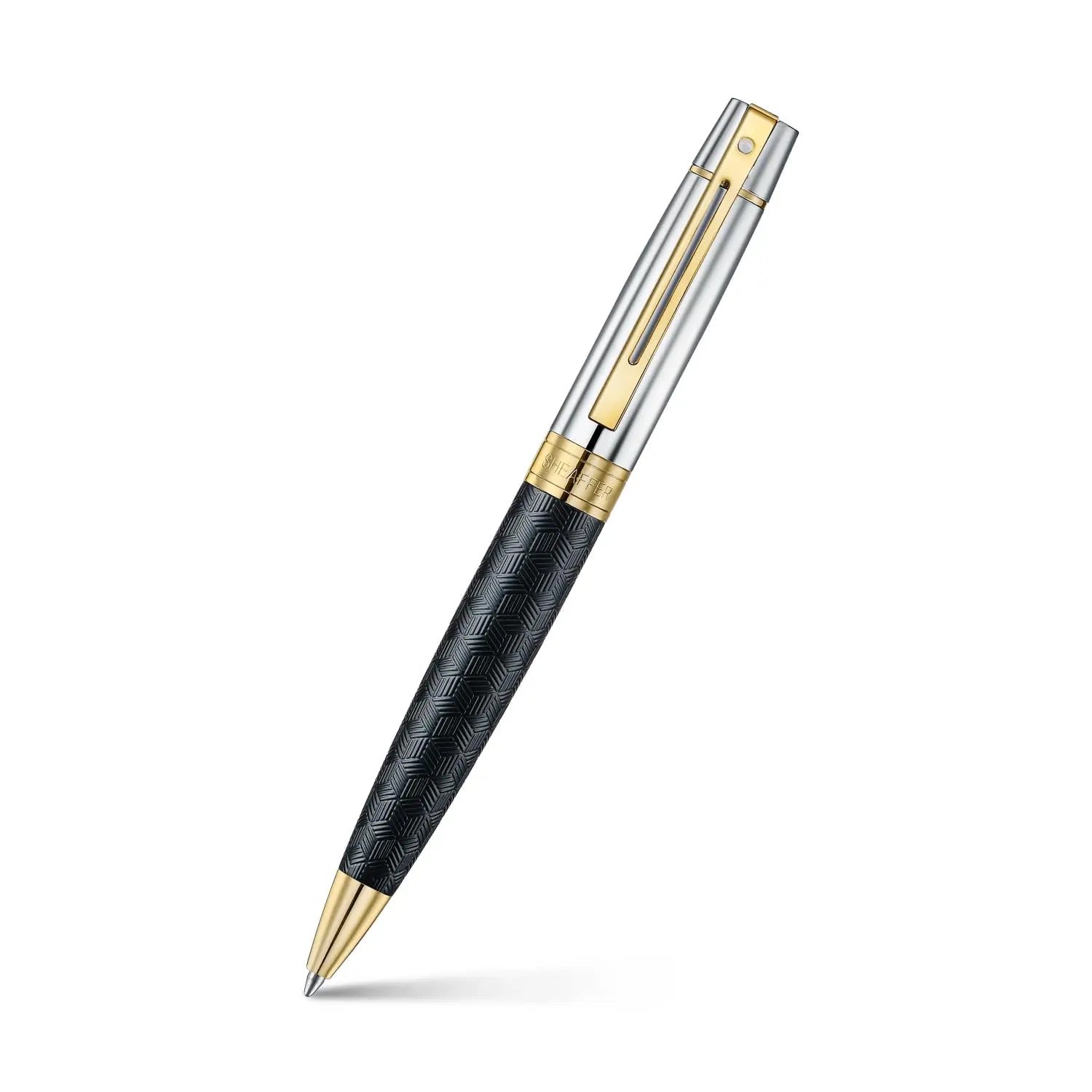 Sheaffer 300 E9347 Diamond-cut Matt Black Barrel and Shiny Chrome Cap with PVD Gold Trims Pen Sheaffer