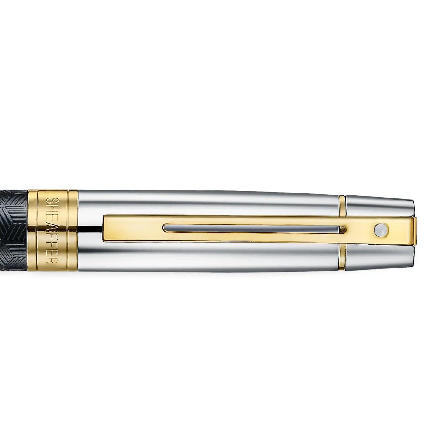 Sheaffer 300 E9347 Diamond-cut Matt Black Barrel and Shiny Chrome Cap with PVD Gold Trims Pen Sheaffer