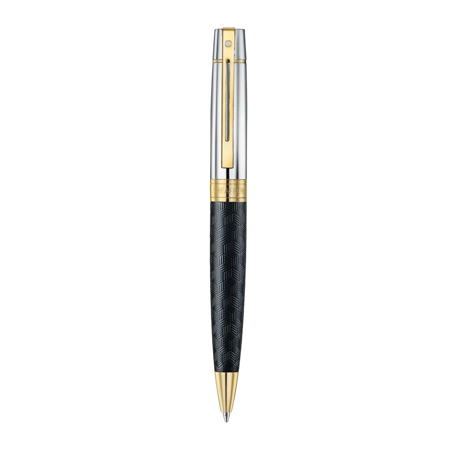 Sheaffer 300 E9347 Diamond-cut Matt Black Barrel and Shiny Chrome Cap with PVD Gold Trims Pen Sheaffer