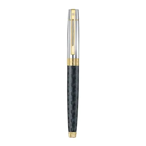 Sheaffer 300 E9347 Diamond-cut Matt Black Barrel and Shiny Chrome Cap with PVD Gold Trims Pen Sheaffer