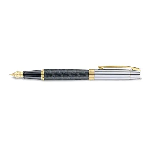 Sheaffer 300 E9347 Diamond-cut Matt Black Barrel and Shiny Chrome Cap with PVD Gold Trims Pen Sheaffer