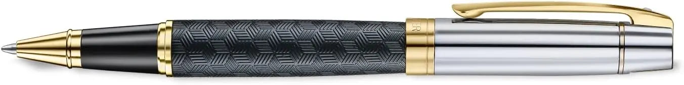 Sheaffer 300 E9347 Engraved Matt Black Barrel and Shiny Chrome Cap with PVD Gold Trims | Premium Rollerball Pen Sheaffer