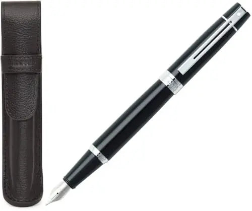 Sheaffer 300 Glossy Black Pen with Chrome-Plated Trim and Matching Pouch Gift Set Sheaffer