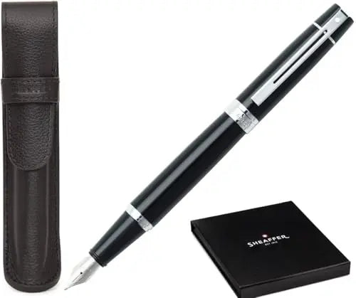 Sheaffer 300 Glossy Black Pen with Chrome-Plated Trim and Matching Pouch Gift Set (Fountain, Fine Nib) Sheaffer