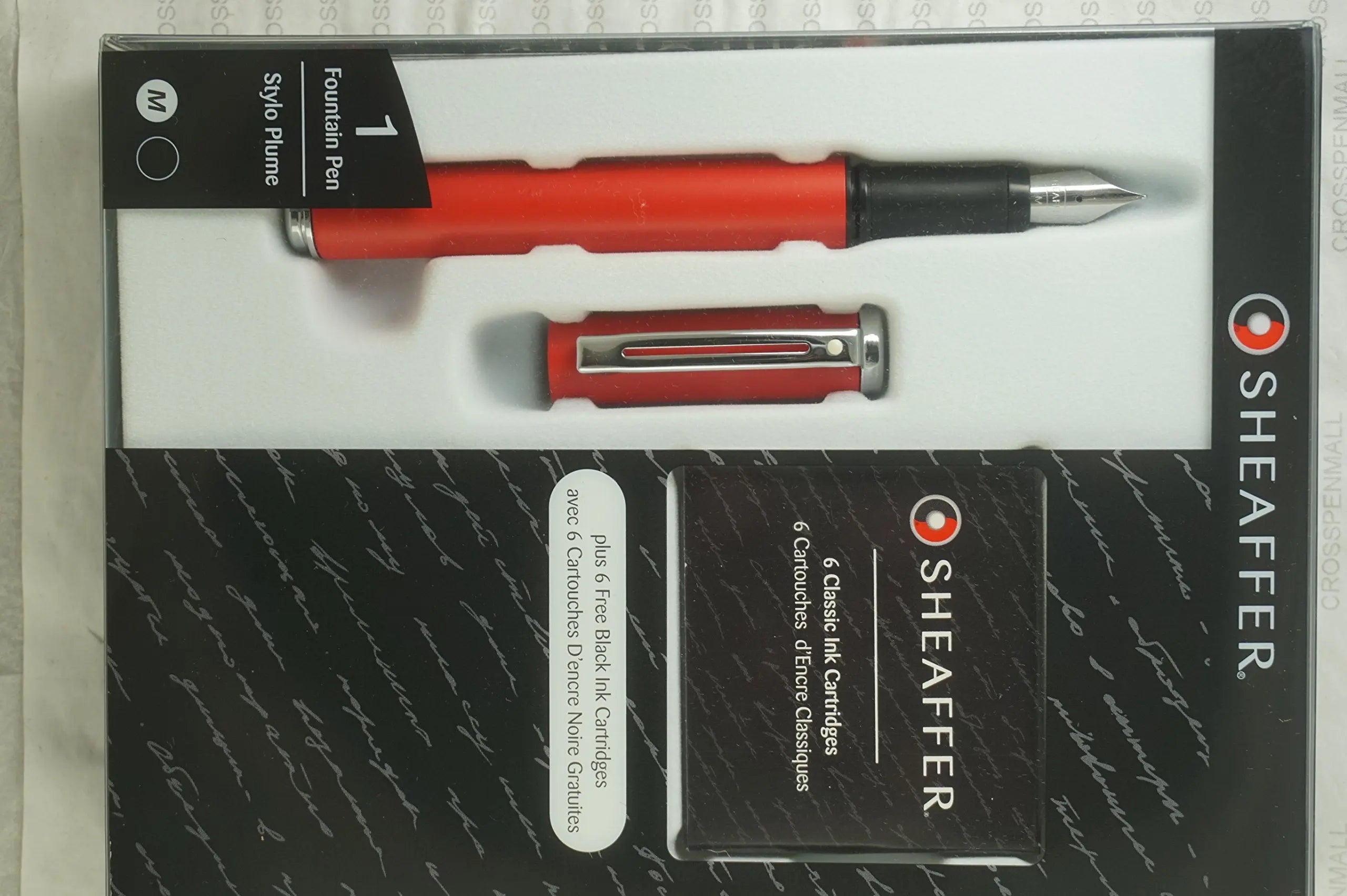 Sheaffer Award Matte Red and polished appointments compact with cylindrical profile Medium nib Fountain Pen with 6 cartridges A great gift for anyone Sheaffer