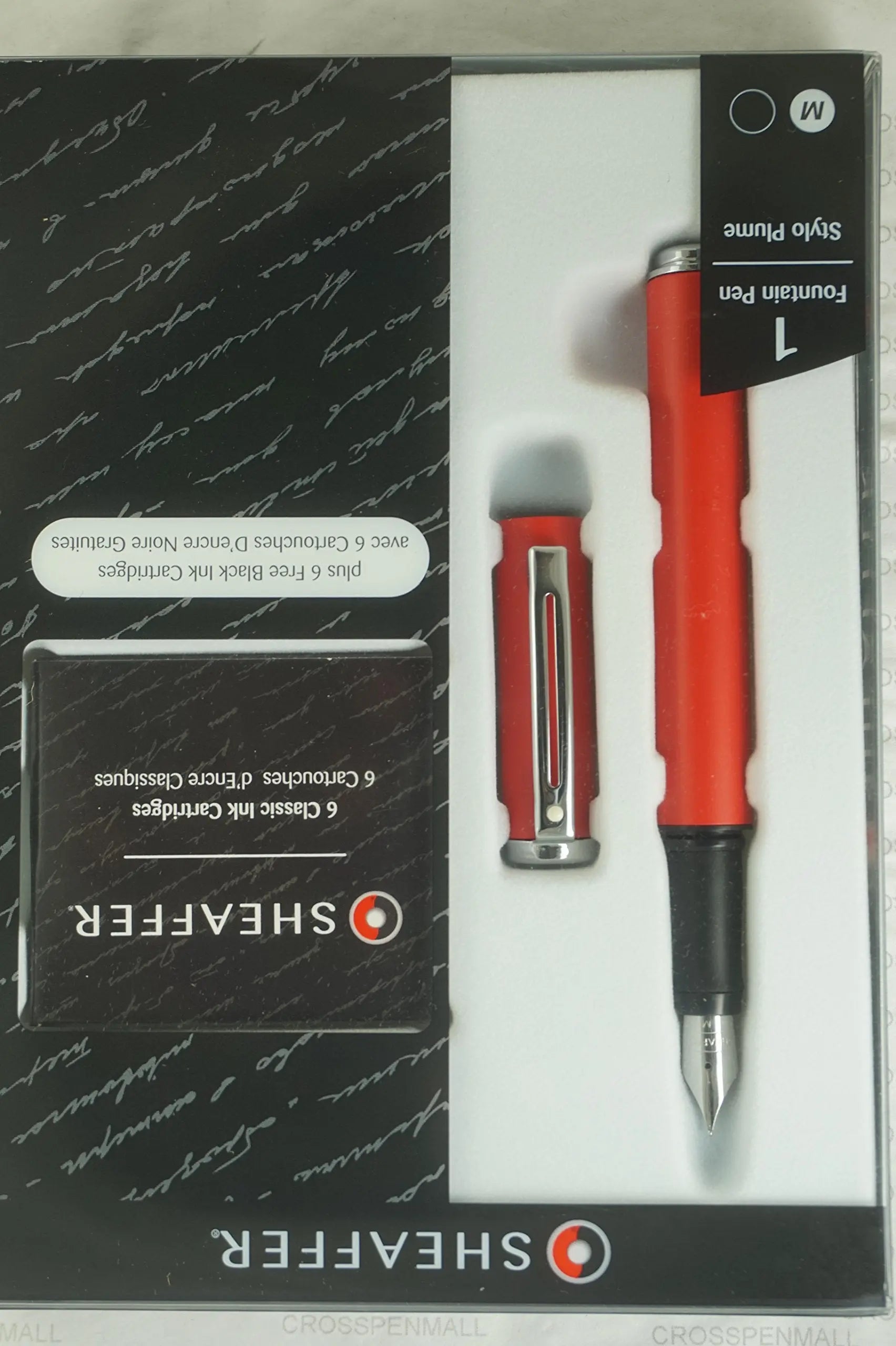 Sheaffer Award Matte Red and polished appointments compact with cylindrical profile Medium nib Fountain Pen with 6 cartridges A great gift for anyone Sheaffer
