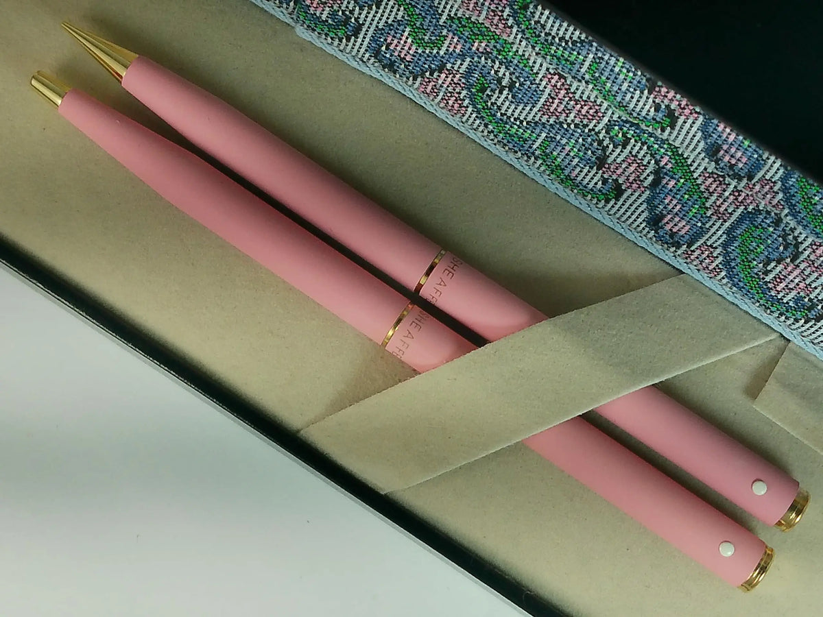 Sheaffer Cross Made in the USA Signature Classic Fashion Matte Tender Pink Rose with 22KT Gold Appointments ballpoint Pen and Pencil Set with matching pen case cross