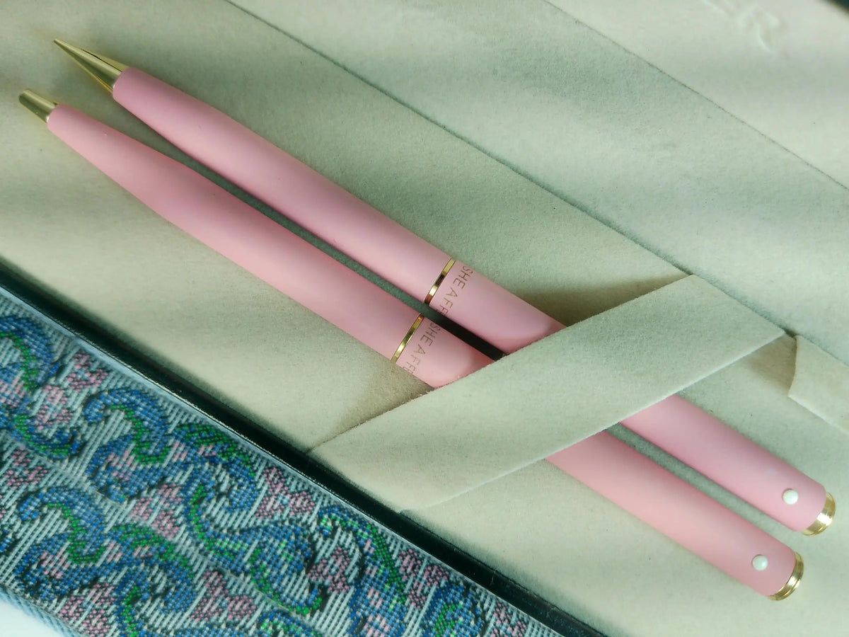 Sheaffer Cross Made in the USA Signature Classic Fashion Matte Tender Pink Rose with 22KT Gold Appointments ballpoint Pen and Pencil Set with matching pen case cross