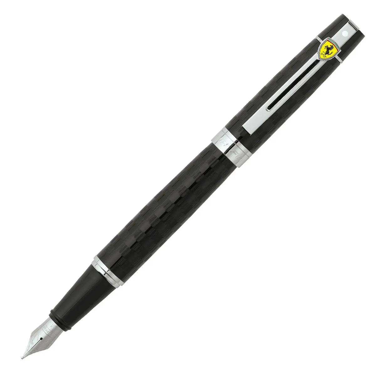 Sheaffer Ferrari 300 Series Fountain Pen, Fine Nib, Chequered Flag Engraving, Black Gloss (FE0951843) - crosspenmall.com