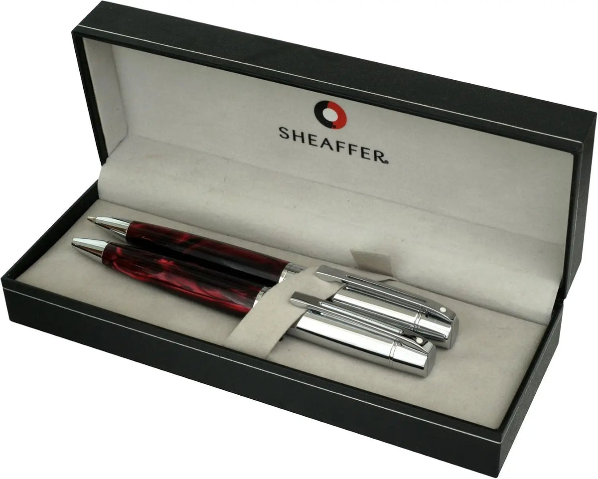 Sheaffer Gift Collection 2 (300) Ball Point Pen/Pencil Set, Satin Chrome Cap, Iridescent Red Barrel with Chrome Plate Trim, 0.7mm Blue Refill (SH/9315-9) cross