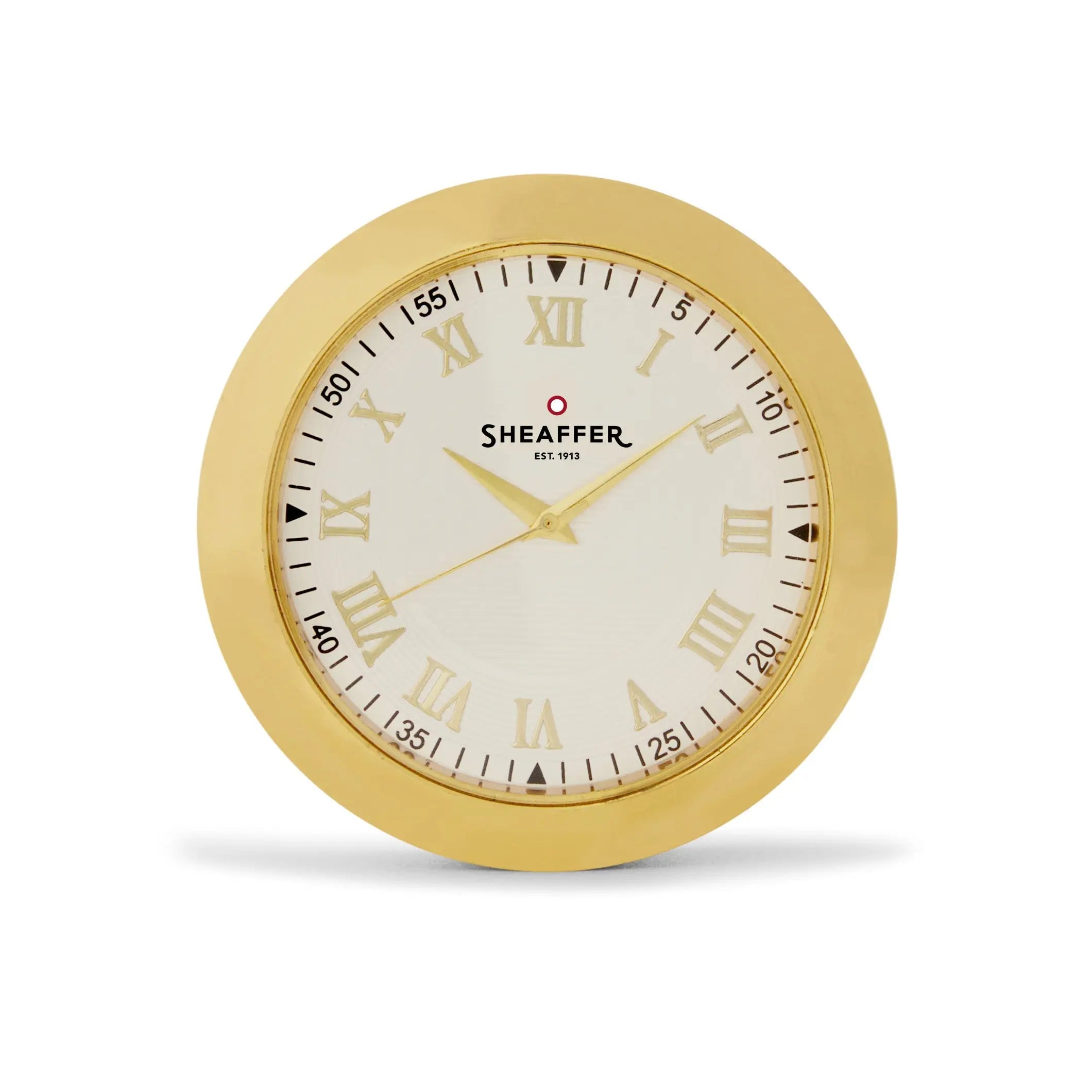 Sheaffer Gift Set ft. Bright Chrome 300 Ballpoint Pen with Gold Trims and Table Clock - My Store