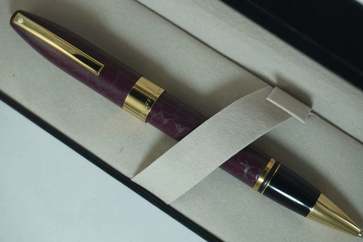 Sheaffer Made in USA Hand Made Legacy Heritage Look of Leather Special Limited Edition Burgundy and 22kt Gold Rollerball Pen cross